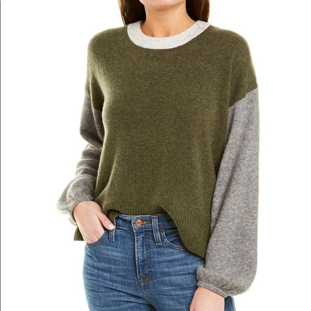 Madewell Colorblock Payton Sweater Green Gray